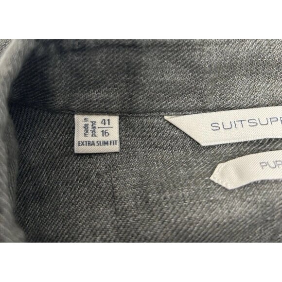 SUITSUPPLY Shirt Size 41/16 Mens Green Pure Linen Chambray Extra Slim Fit - Picture 7 of 10